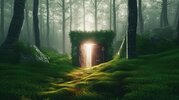 Premium Photo | A forest scene with a door in the middle of it