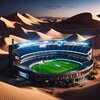 Tv commercial - Arid desert setting with a Massive AFL stadium in lights with green turf surr...jpeg